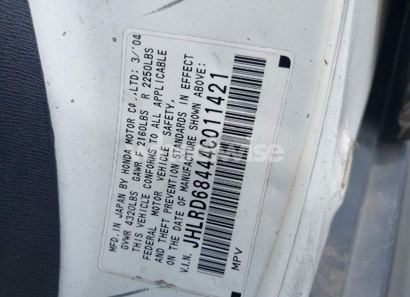 Photo 9 of 2004 Honda Cr-v LX (VIN JHLRD68444C011421)