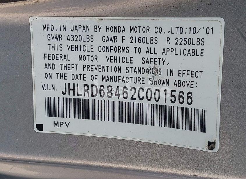 Photo 9 of 2002 Honda Cr-v LX (VIN JHLRD68462C001566)