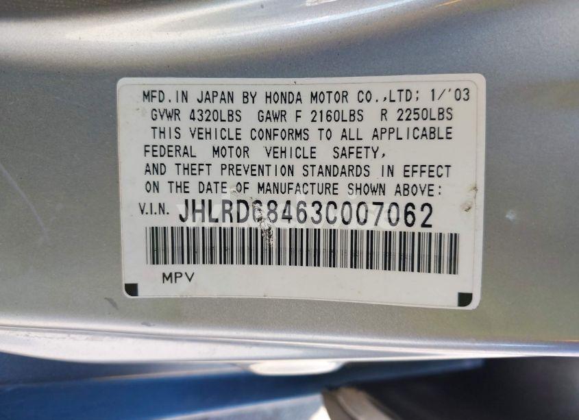 Photo 9 of 2003 Honda Cr-v LX (VIN JHLRD68463C007062)