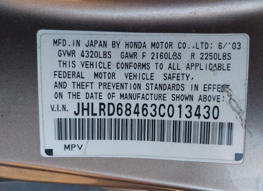 Photo 9 of 2003 Honda Cr-v LX (VIN JHLRD68463C013430)