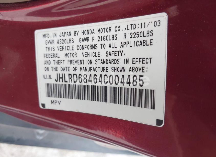 Photo 9 of 2004 Honda Cr-v LX (VIN JHLRD68464C004485)
