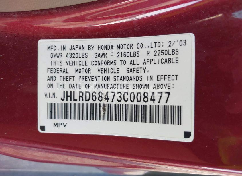 Photo 9 of 2003 Honda Cr-v LX (VIN JHLRD68473C008477)