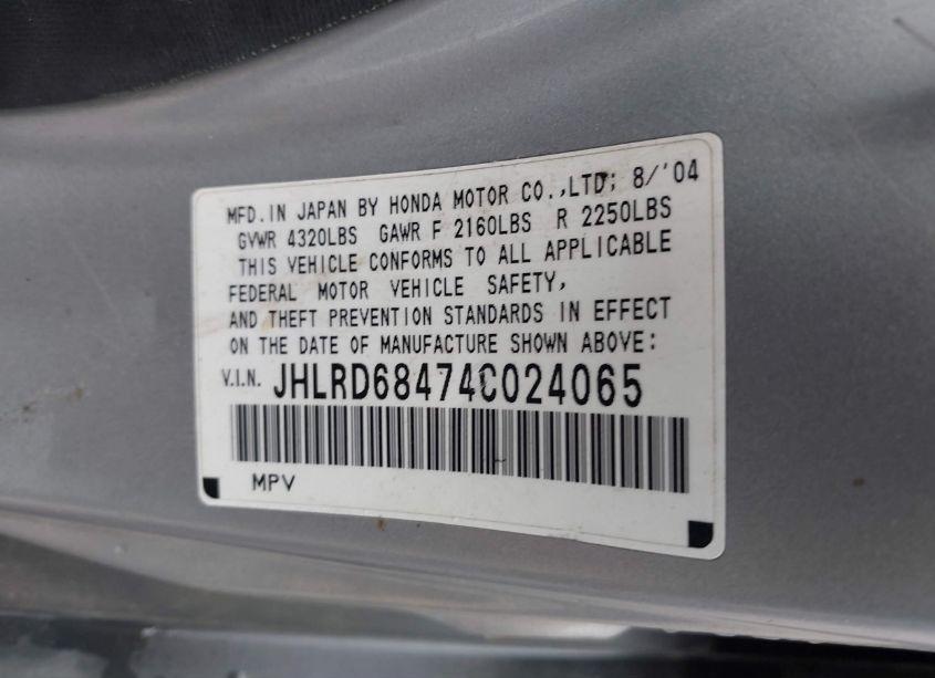 Photo 9 of 2004 Honda Cr-v LX (VIN JHLRD68474C024065)