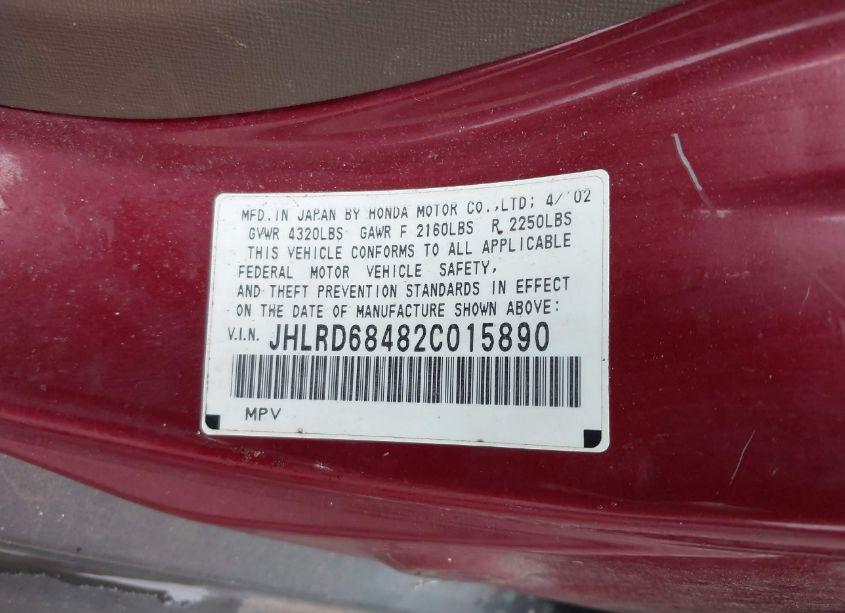 Photo 9 of 2002 Honda Cr-v LX (VIN JHLRD68482C015890)