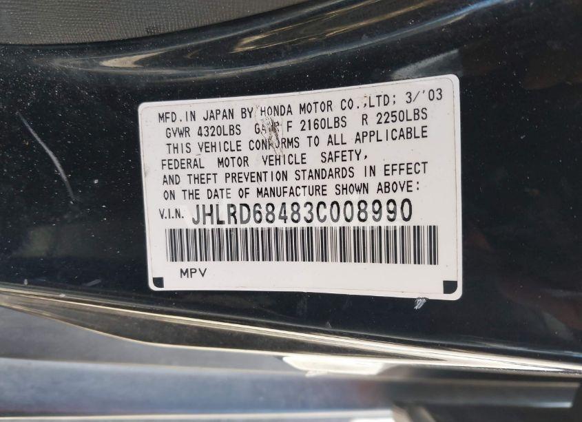 Photo 9 of 2003 Honda Cr-v LX (VIN JHLRD68483C008990)