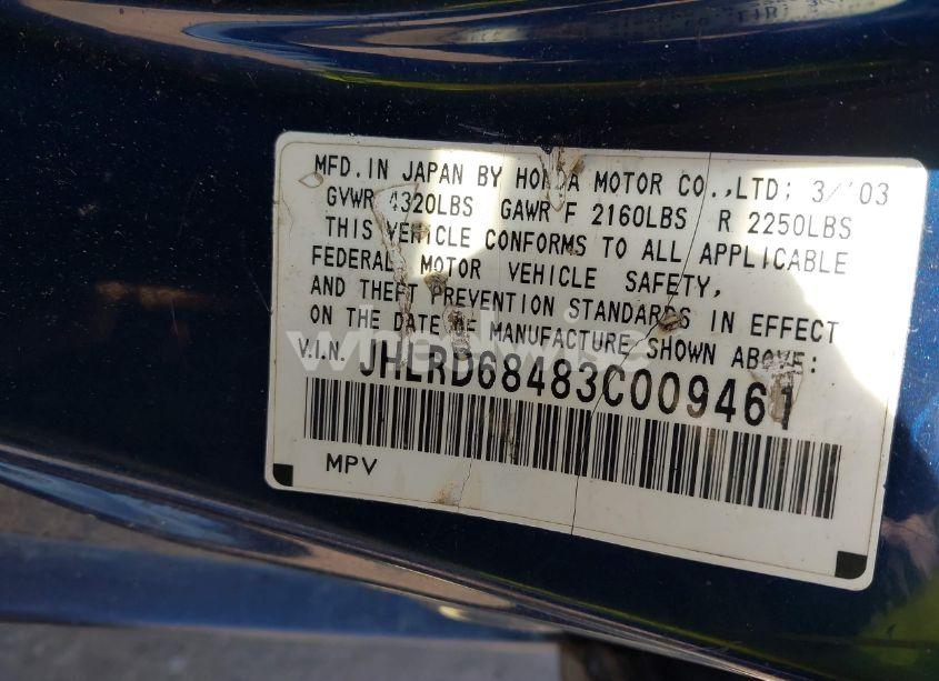 Photo 9 of 2003 Honda Cr-v LX (VIN JHLRD68483C009461)