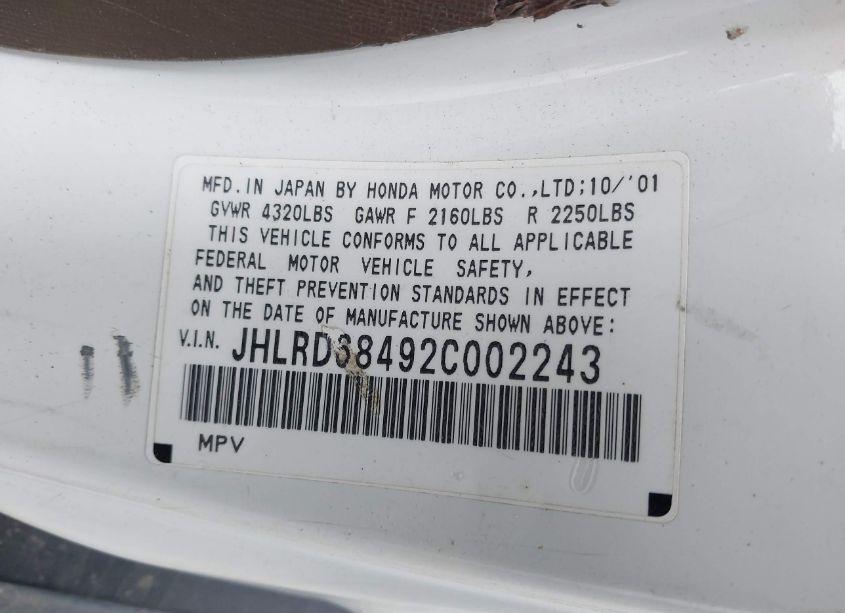 Photo 9 of 2002 Honda Cr-v LX (VIN JHLRD68492C002243)