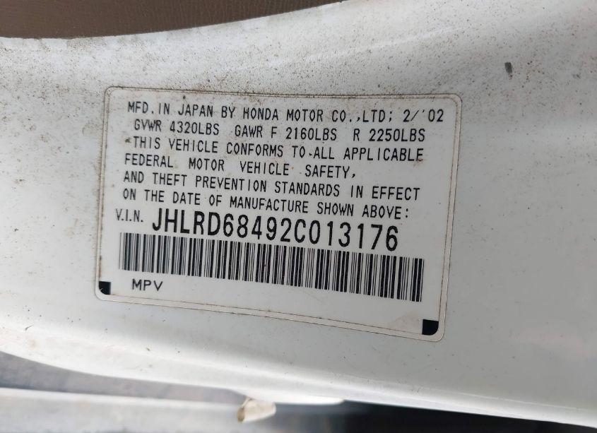 Photo 9 of 2002 Honda Cr-v LX (VIN JHLRD68492C013176)