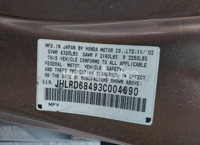 Photo 9 of 2003 Honda Cr-v LX (VIN JHLRD68493C004690)
