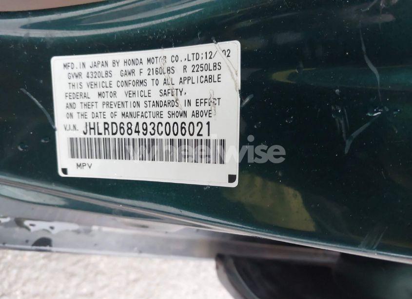 Photo 9 of 2003 Honda Cr-v LX (VIN JHLRD68493C006021)