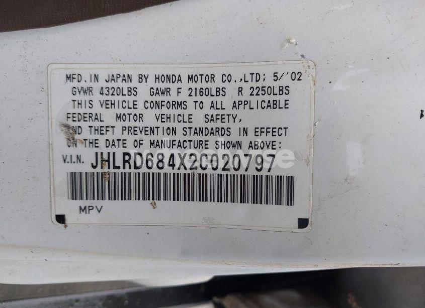 Photo 9 of 2002 Honda Cr-v LX (VIN JHLRD684X2C020797)