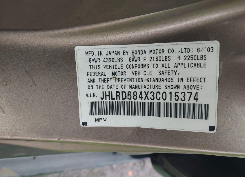 Photo 9 of 2003 Honda Cr-v LX (VIN JHLRD684X3C015374)