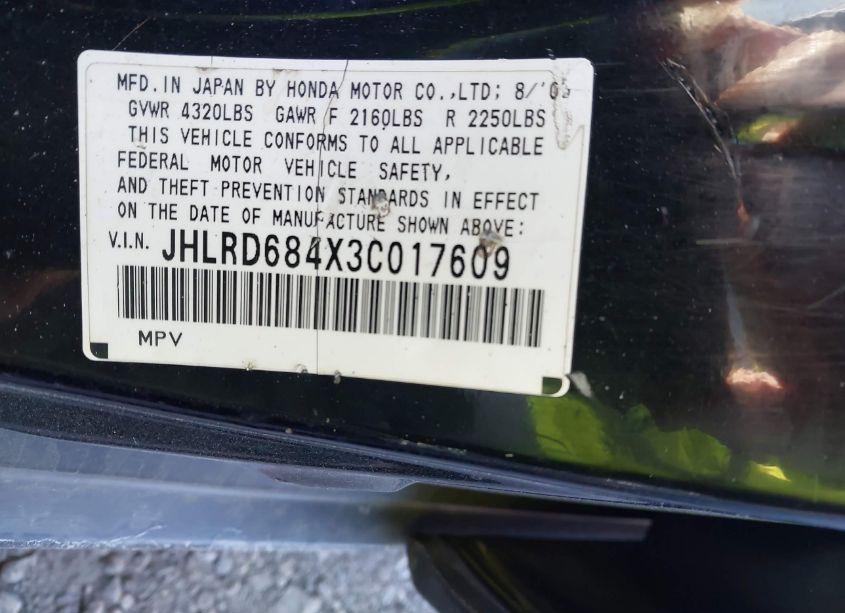 Photo 9 of 2003 Honda Cr-v LX (VIN JHLRD684X3C017609)