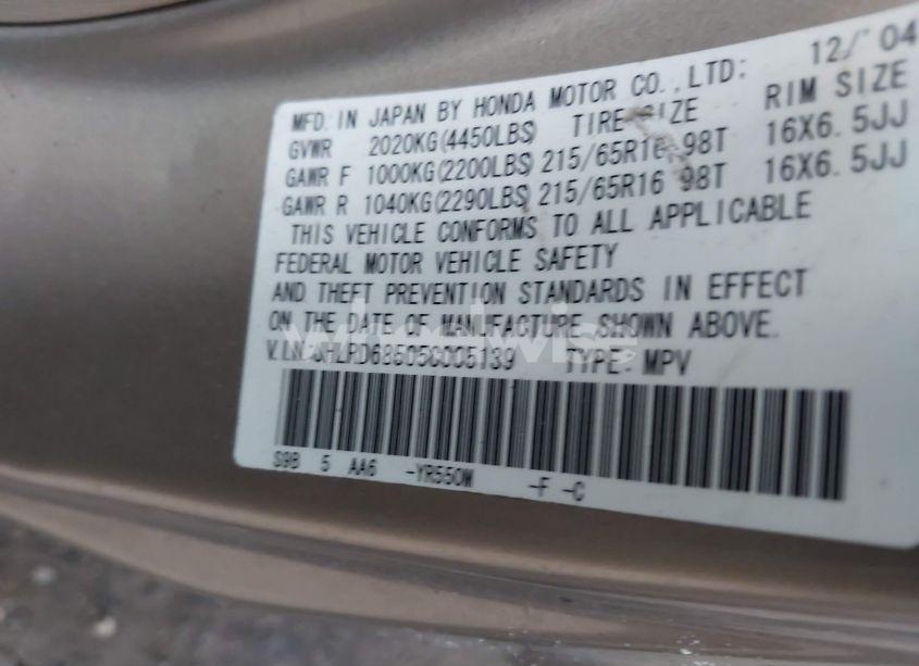 Photo 9 of 2005 Honda Cr-v LX (VIN JHLRD68505C005139)