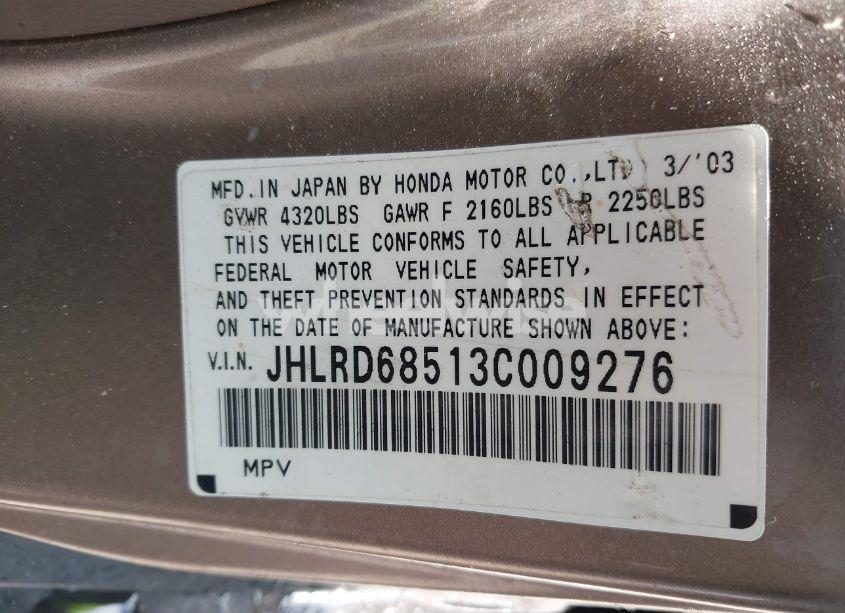 Photo 9 of 2003 Honda Cr-v LX (VIN JHLRD68513C009276)