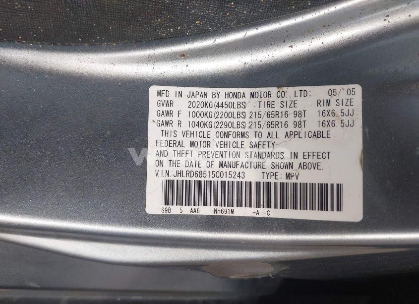 Photo 9 of 2005 Honda Cr-v LX (VIN JHLRD68515C015243)