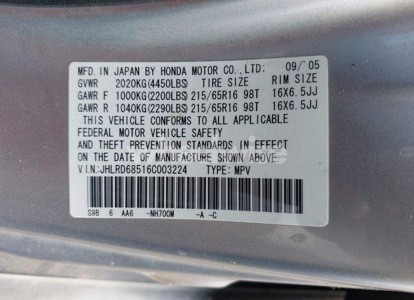Photo 9 of 2006 Honda Cr-v LX (VIN JHLRD68516C003224)