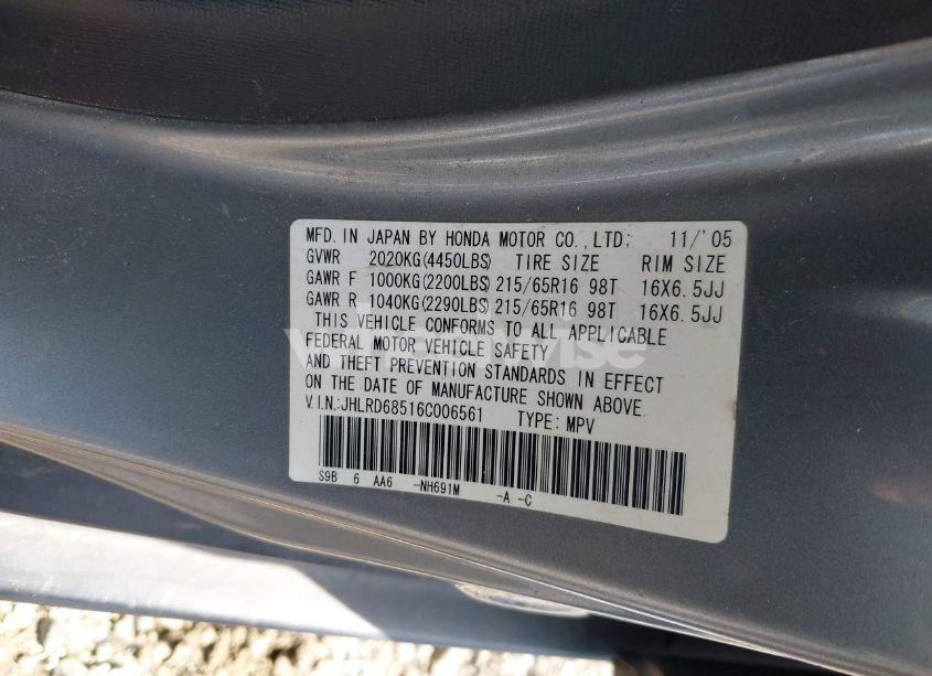 Photo 9 of 2006 Honda Cr-v LX (VIN JHLRD68516C006561)