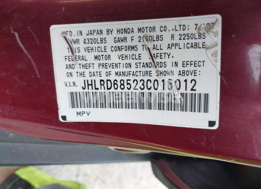 Photo 9 of 2003 Honda Cr-v LX (VIN JHLRD68523C016012)