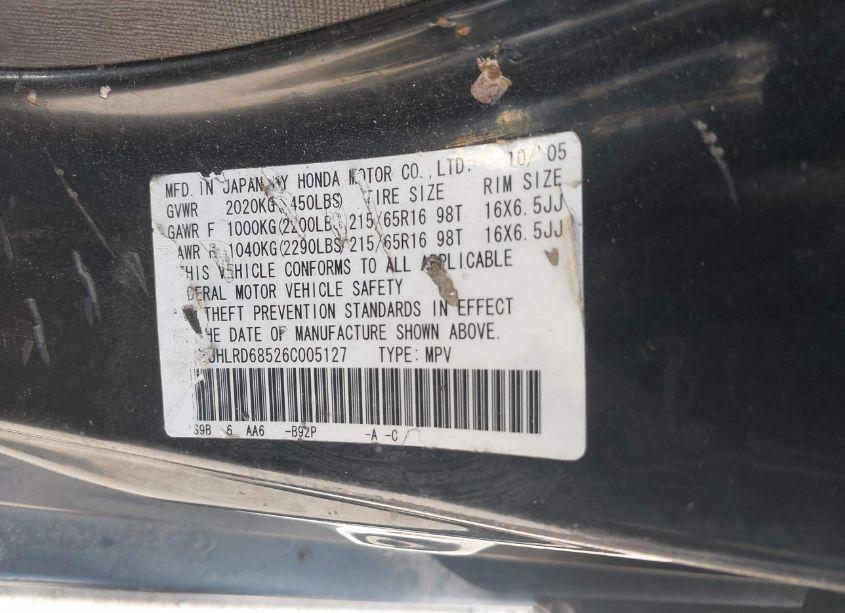 Photo 9 of 2006 Honda Cr-v LX (VIN JHLRD68526C005127)