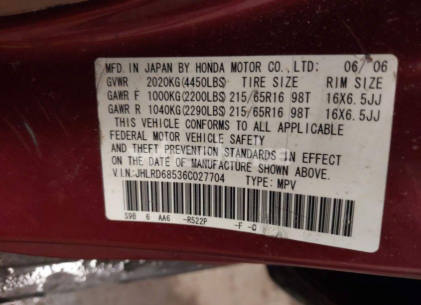 Photo 9 of 2006 Honda Cr-v LX (VIN JHLRD68536C027704)