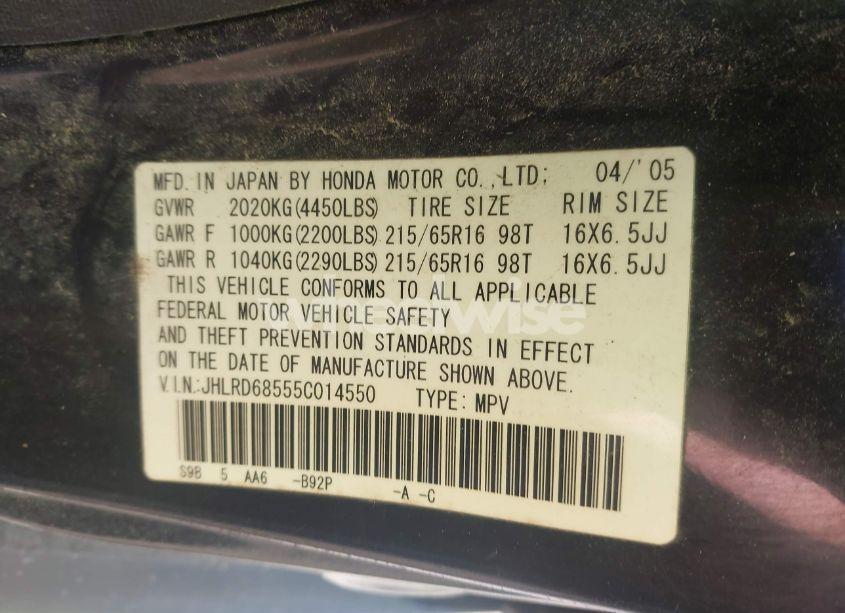 Photo 9 of 2005 Honda Cr-v LX (VIN JHLRD68555C014550)