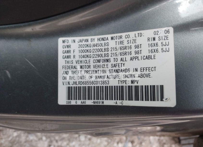 Photo 9 of 2006 Honda Cr-v LX (VIN JHLRD68556C013853)