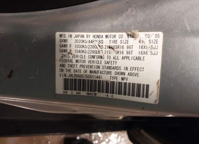 Photo 9 of 2005 Honda Cr-v LX (VIN JHLRD68575C011441)