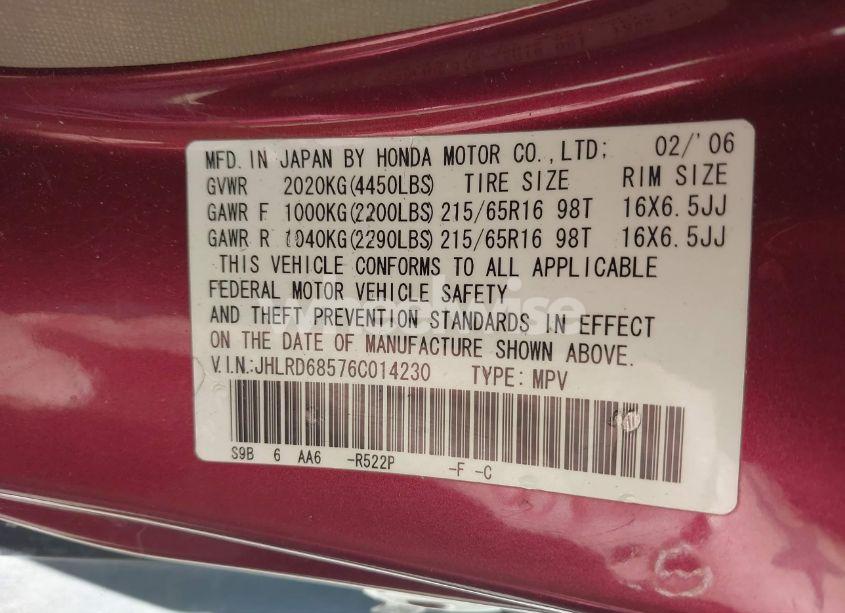 Photo 9 of 2006 Honda Cr-v LX (VIN JHLRD68576C014230)