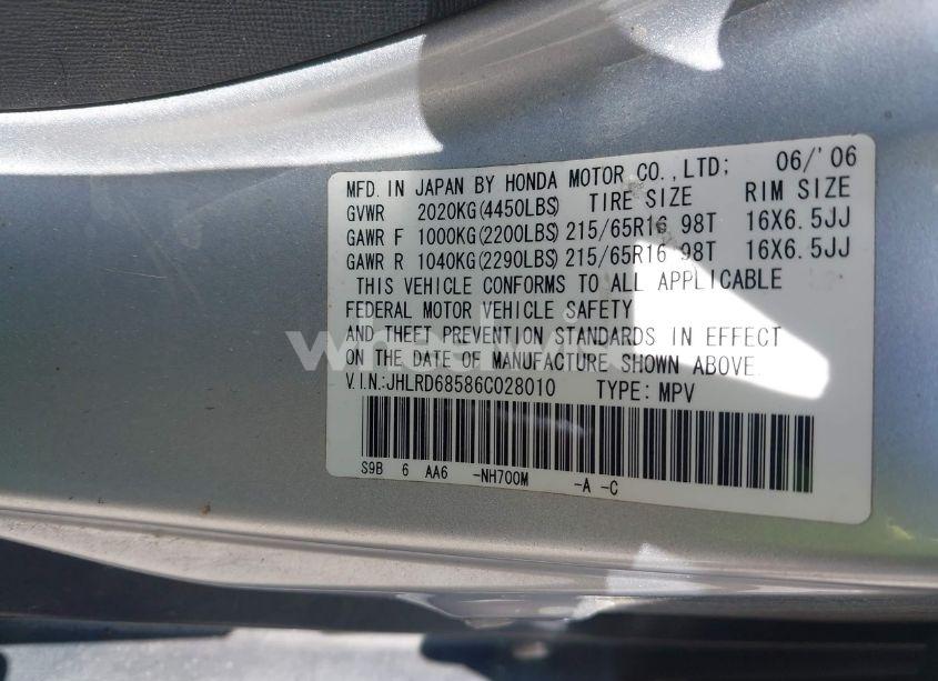 Photo 9 of 2006 Honda Cr-v LX (VIN JHLRD68586C028010)