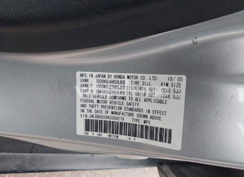 Photo 9 of 2006 Honda Cr-v LX (VIN JHLRD68596C004279)