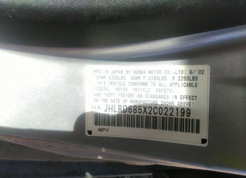Photo 9 of 2002 Honda Cr-v LX (VIN JHLRD685X2C022199)