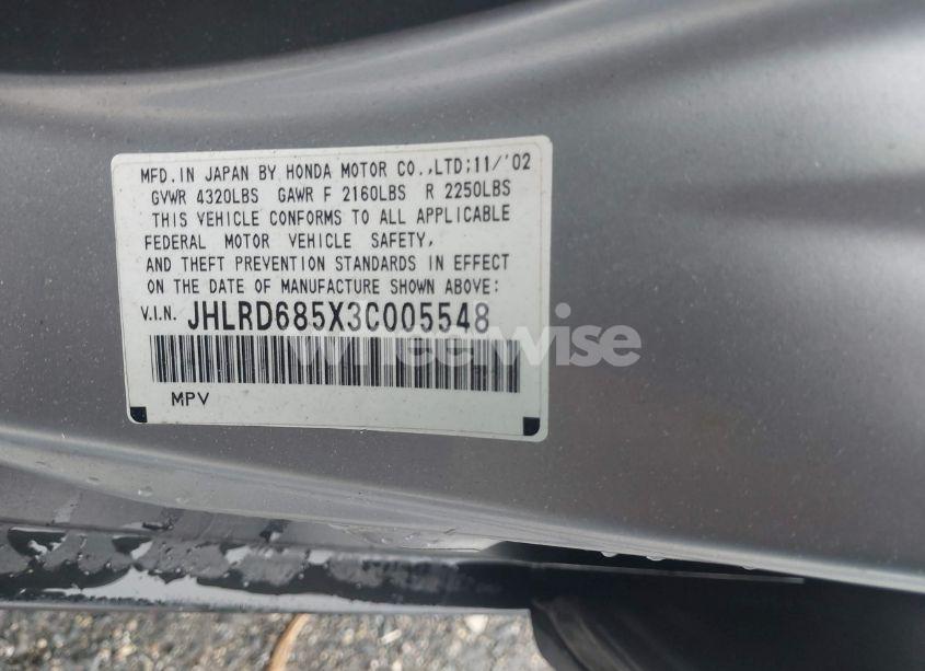 Photo 9 of 2003 Honda Cr-v LX (VIN JHLRD685X3C005548)