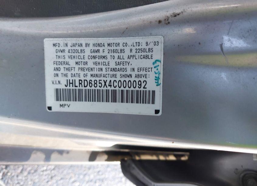 Photo 9 of 2004 Honda Cr-v LX (VIN JHLRD685X4C000092)