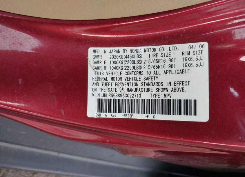 Photo 9 of 2006 Honda Cr-v EX (VIN JHLRD68896C022713)