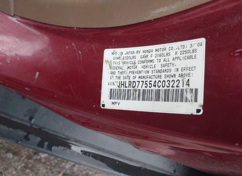 Photo 9 of 2004 Honda Cr-v LX (VIN JHLRD77554C032214)