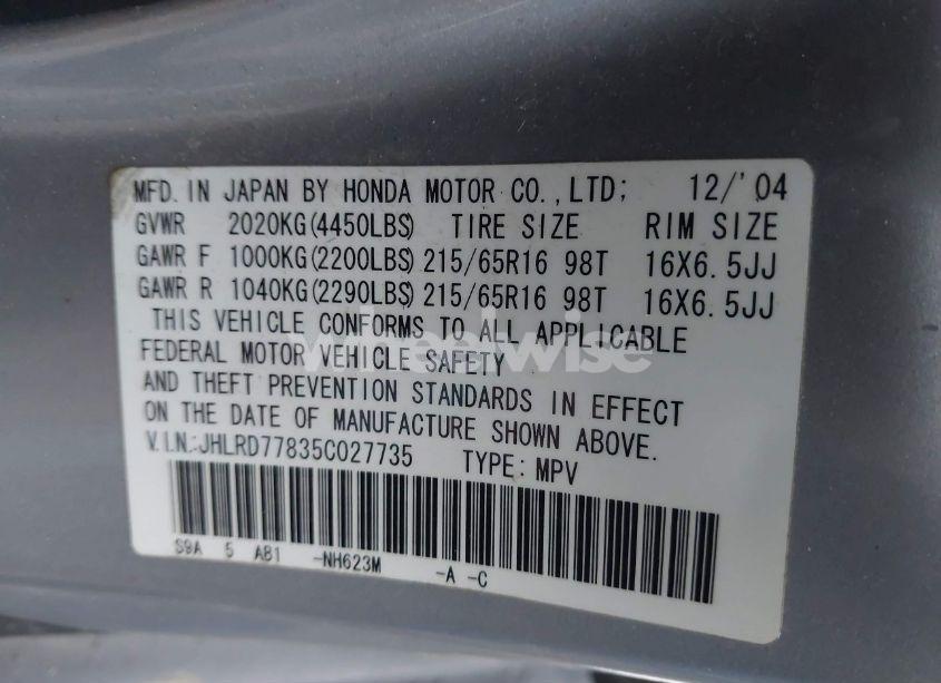 Photo 9 of 2005 Honda Cr-v EX (VIN JHLRD77835C027735)