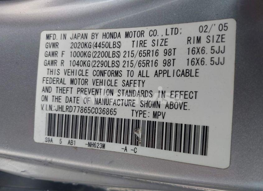 Photo 9 of 2005 Honda Cr-v EX (VIN JHLRD77865C036865)