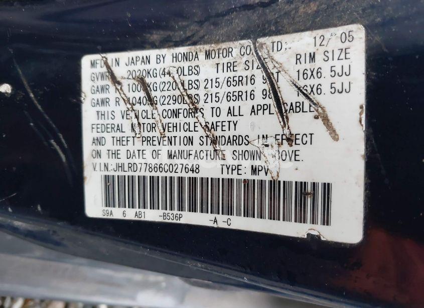 Photo 9 of 2006 Honda Cr-v EX (VIN JHLRD77866C027648)