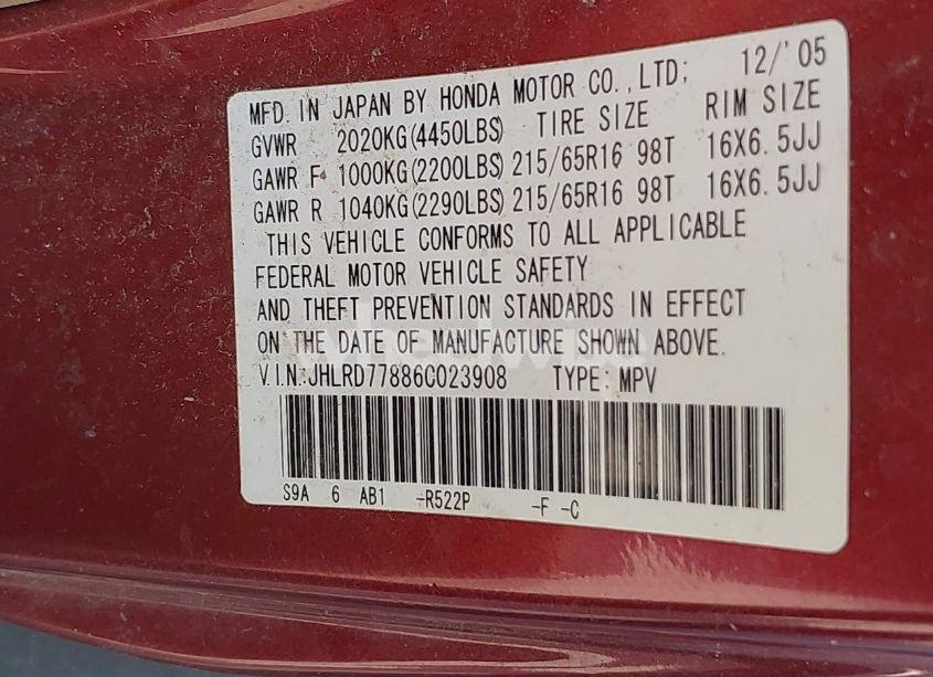 Photo 9 of 2006 Honda Cr-v EX (VIN JHLRD77886C023908)