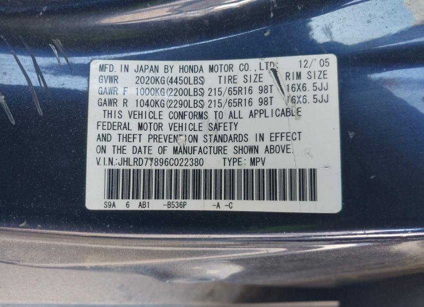 Photo 9 of 2006 Honda Cr-v EX (VIN JHLRD77896C022380)