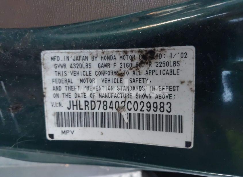 Photo 9 of 2002 Honda Cr-v LX (VIN JHLRD78402C029983)