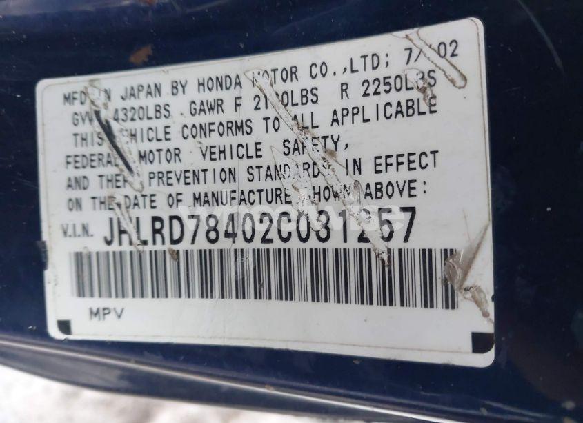 Photo 9 of 2002 Honda Cr-v LX (VIN JHLRD78402C081257)