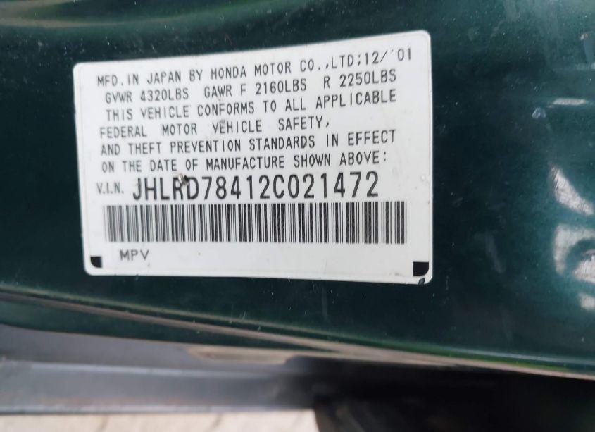 Photo 9 of 2002 Honda Cr-v LX (VIN JHLRD78412C021472)