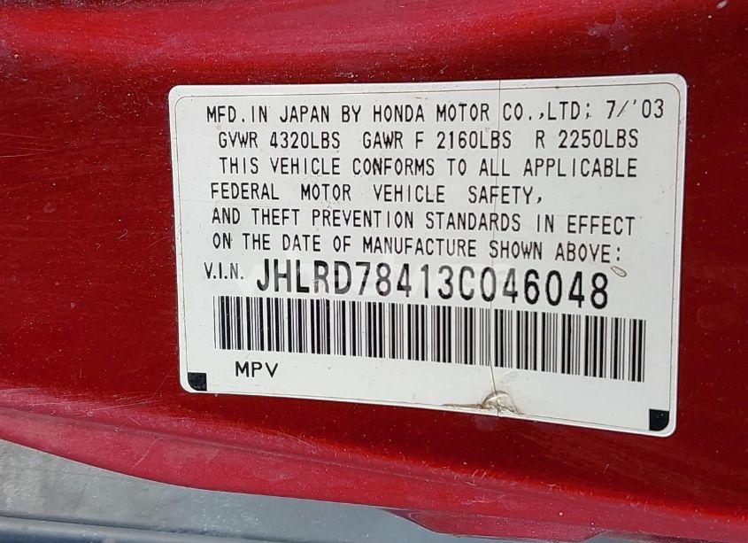 Photo 9 of 2003 Honda Cr-v LX (VIN JHLRD78413C046048)