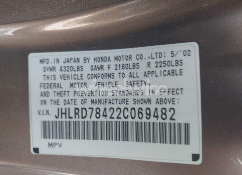 Photo 9 of 2002 Honda Cr-v LX (VIN JHLRD78422C069482)