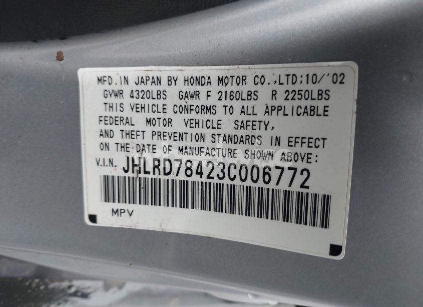 Photo 9 of 2003 Honda Cr-v LX (VIN JHLRD78423C006772)