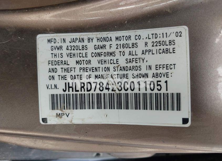 Photo 9 of 2003 Honda Cr-v LX (VIN JHLRD78423C011051)