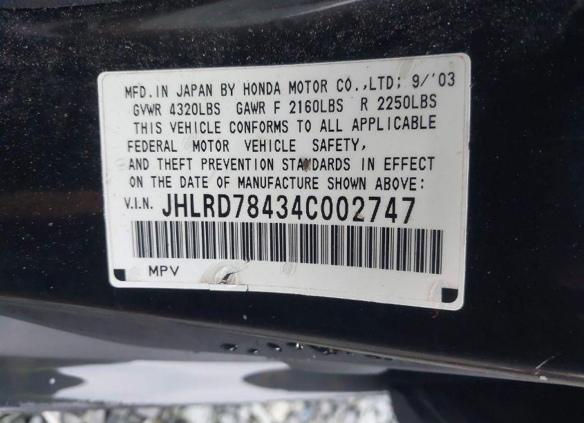 Photo 9 of 2004 Honda Cr-v LX (VIN JHLRD78434C002747)
