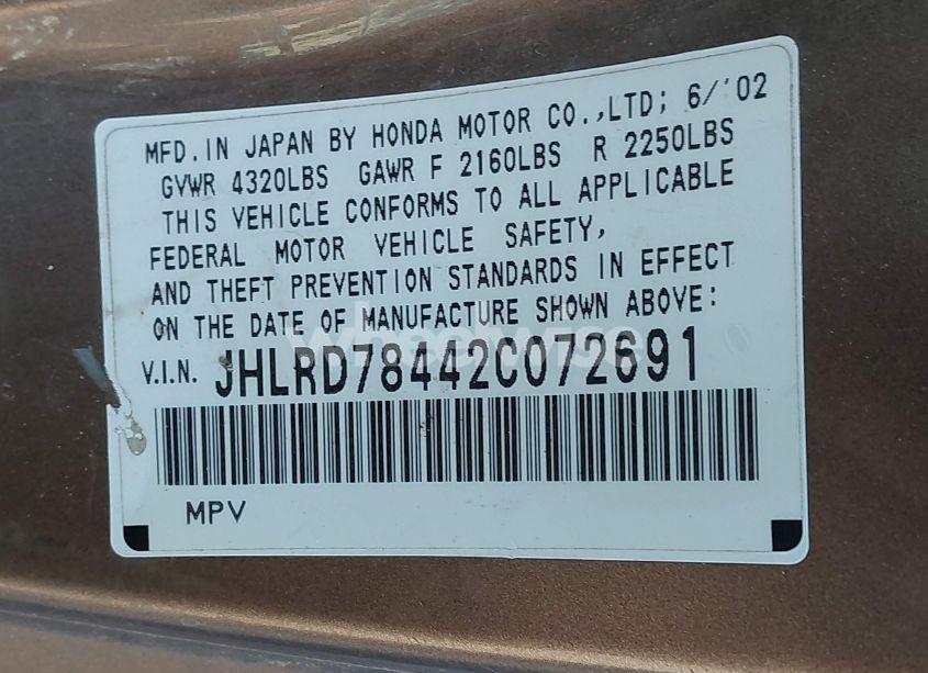 Photo 9 of 2002 Honda Cr-v LX (VIN JHLRD78442C072691)